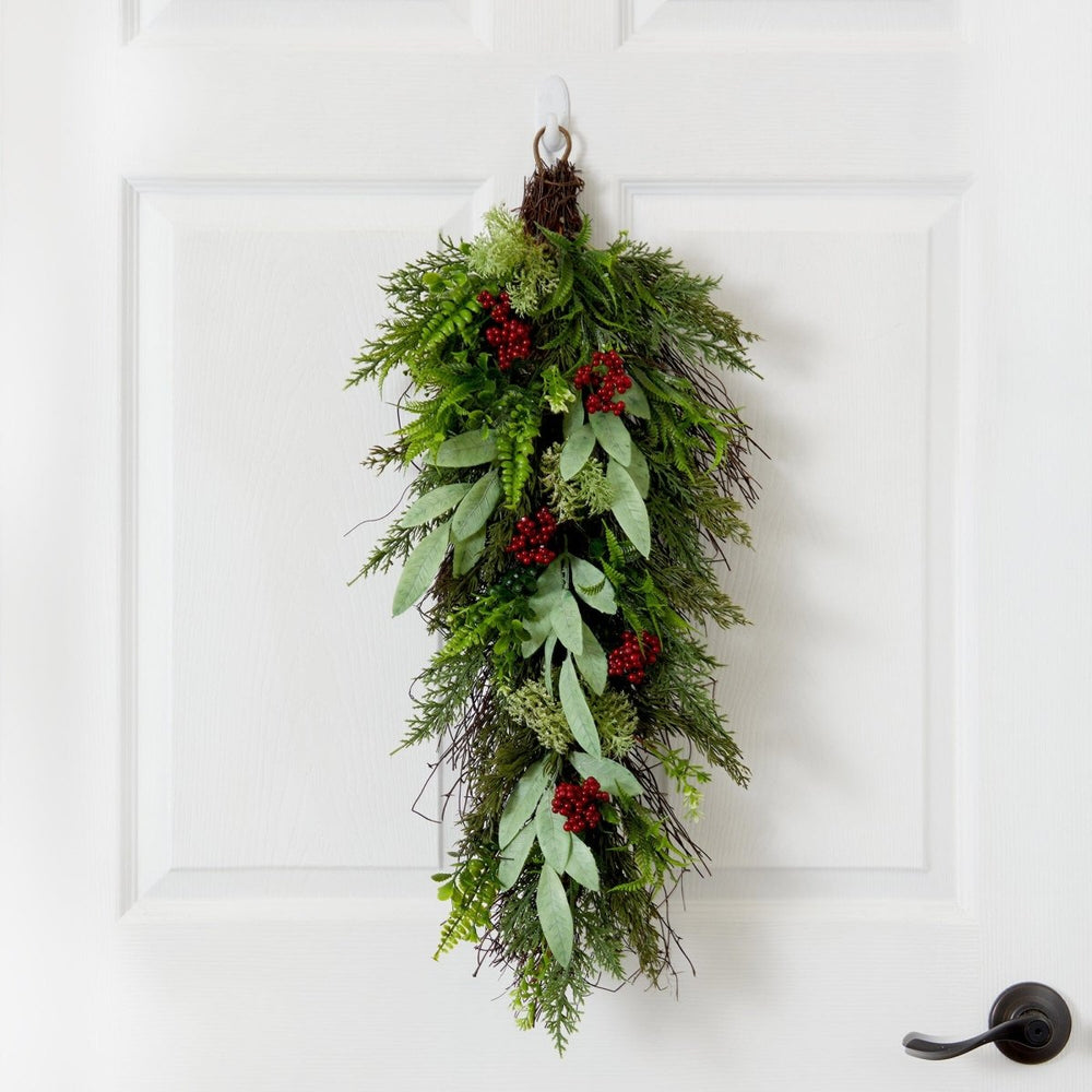 Nearly Natural 30” Cedar and Berry Artificial Christmas Swag Garland - lily & onyx
