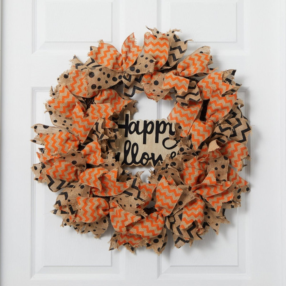 Nearly Natural 30” Halloween Burlap Ribbon Wreath - lily & onyx