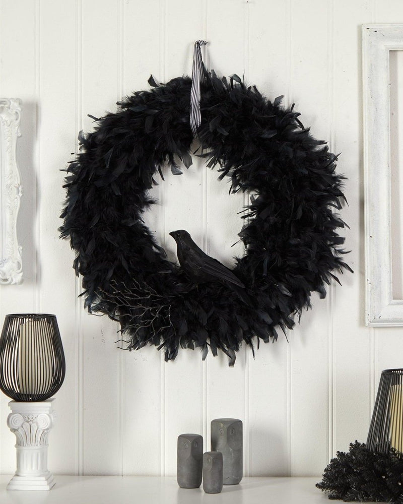 
                      
                        Nearly Natural 30" Halloween Raven Feather Wreath - lily & onyx
                      
                    