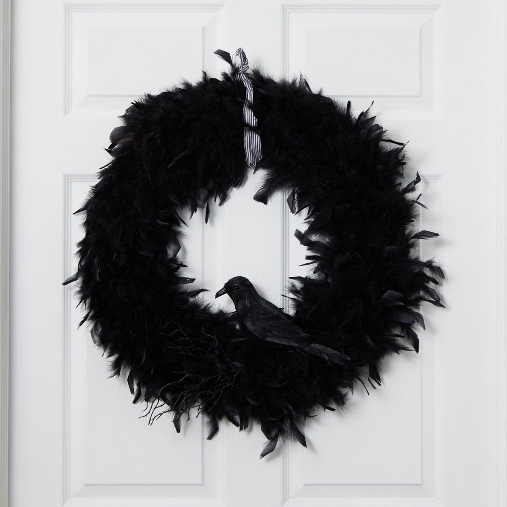 Nearly Natural 30" Halloween Raven Feather Wreath - lily & onyx