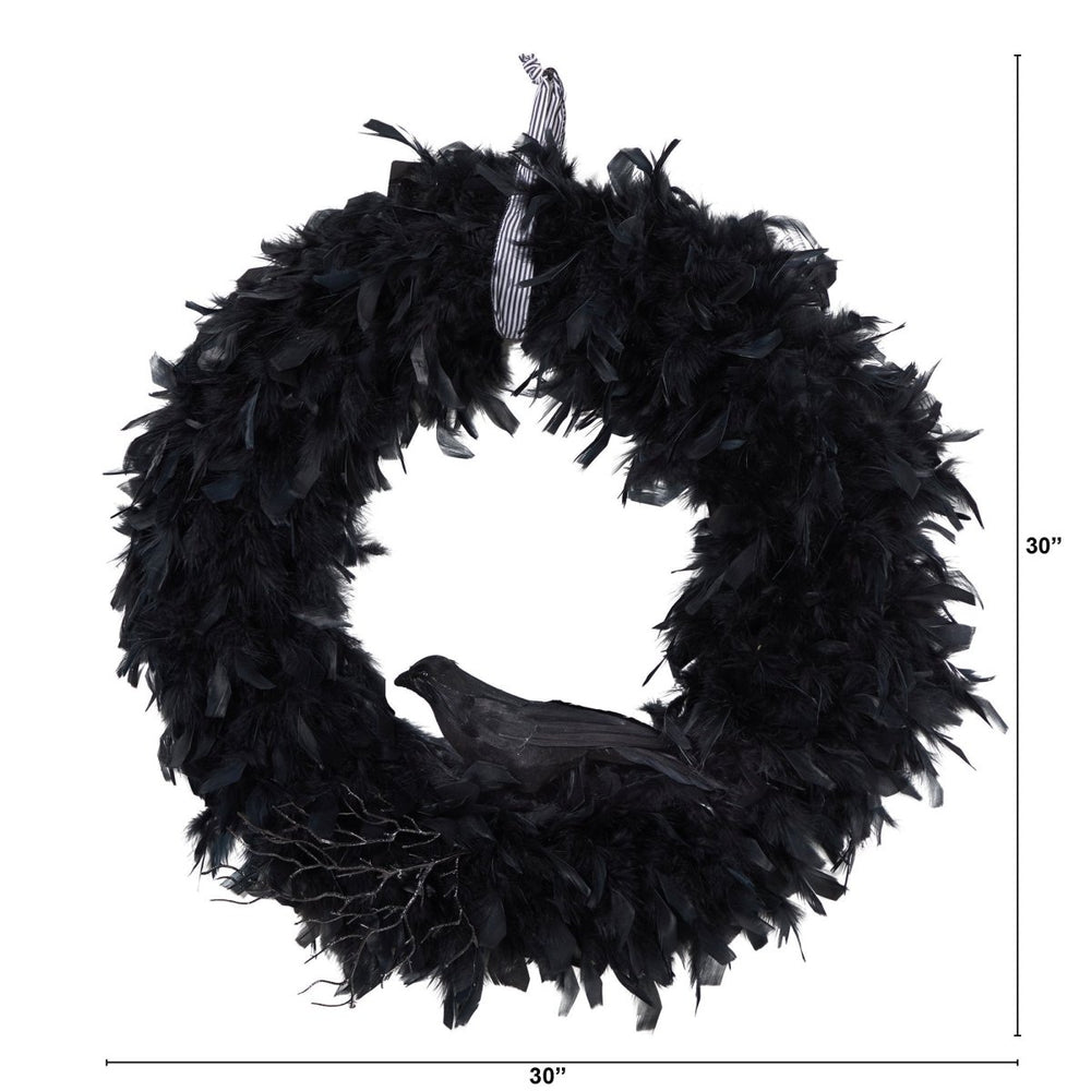 
                      
                        Nearly Natural 30" Halloween Raven Feather Wreath - lily & onyx
                      
                    