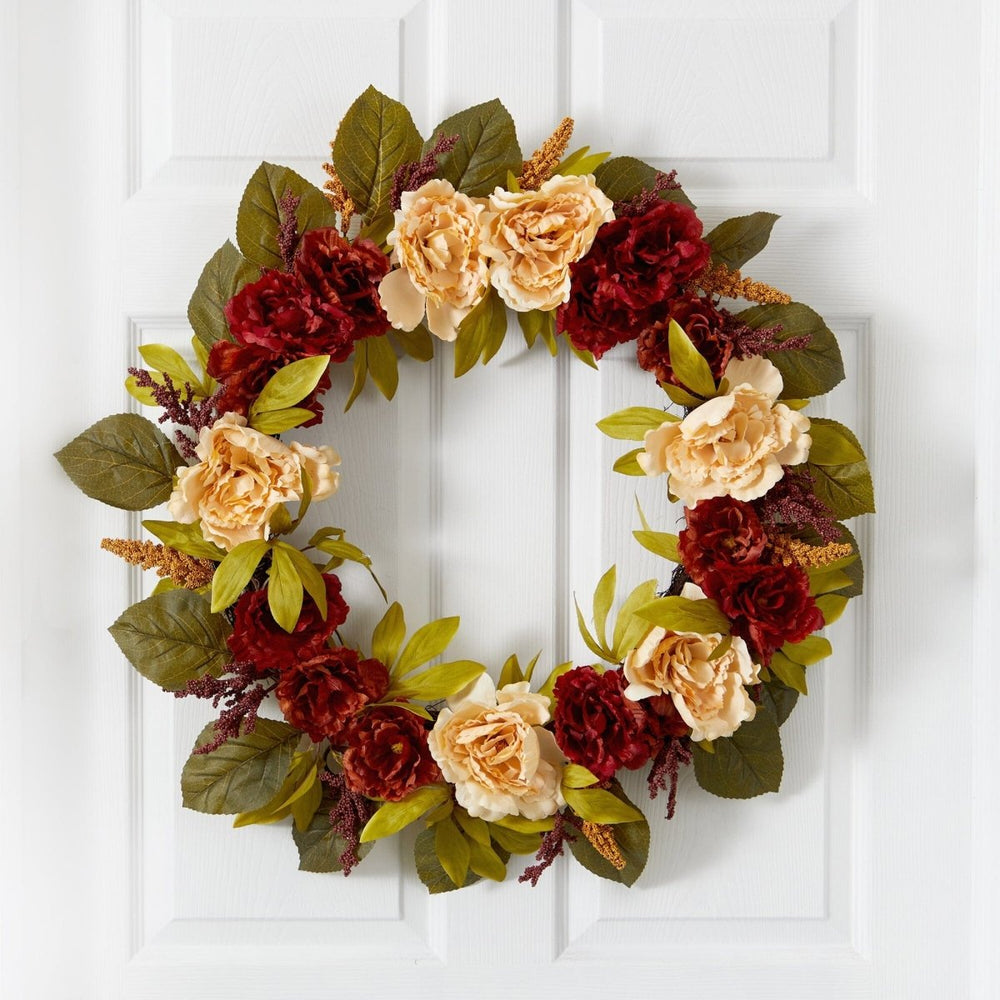 Nearly Natural 30” Harvest and Peony Artificial Wreath - lily & onyx