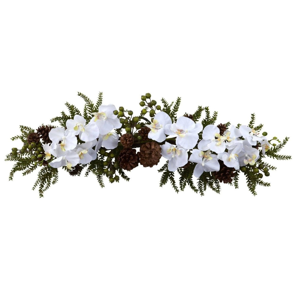 Nearly Natural 30” Phalaenopsis Orchid & Pine Swag Garland - lily & onyx