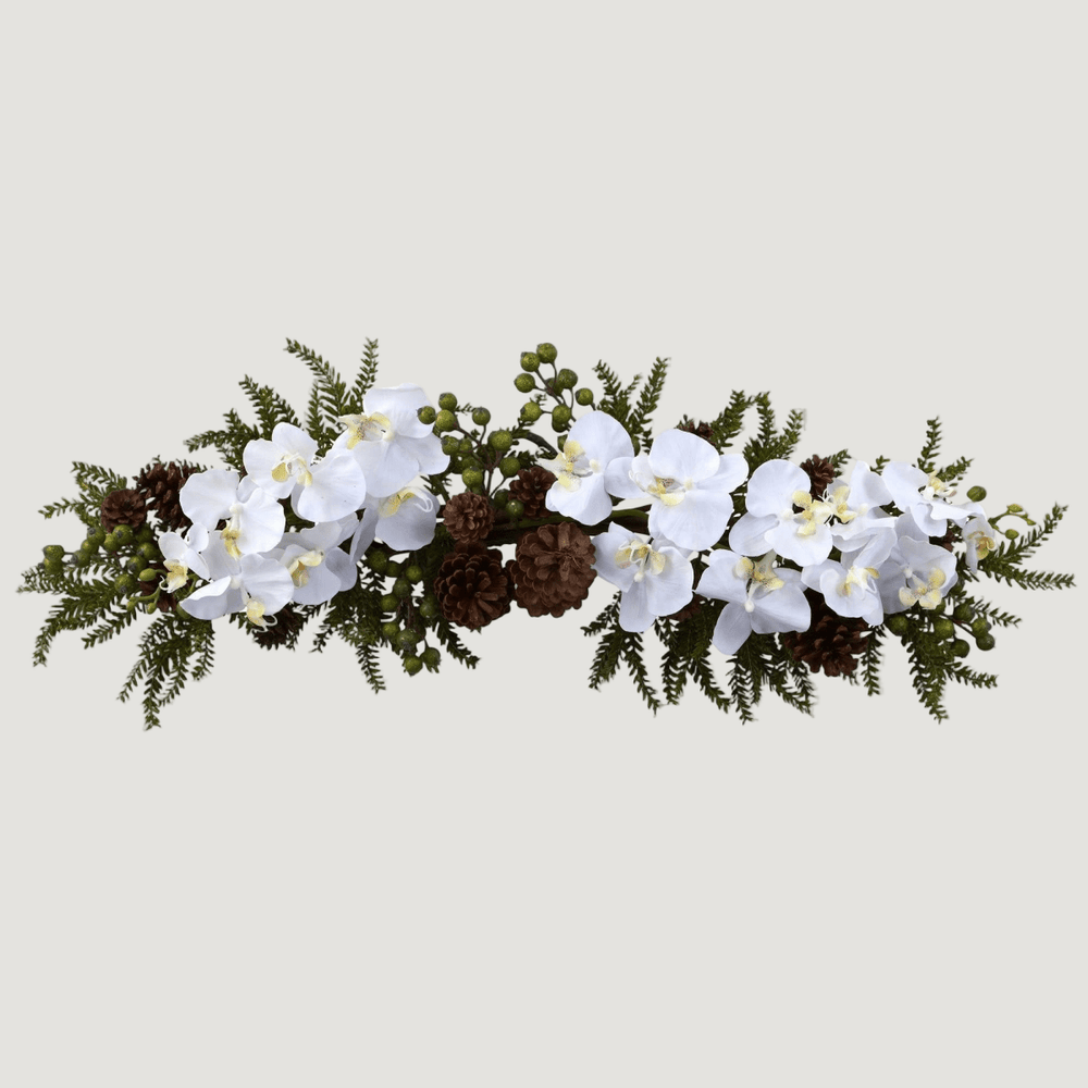 Nearly Natural 30” Phalaenopsis Orchid & Pine Swag Garland - lily & onyx