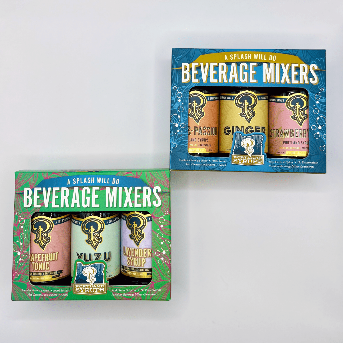 Portland Syrups 3.4oz Bottle Sampler Trio, Set of 2 - Blue & Emerald Boxes - lily & onyx