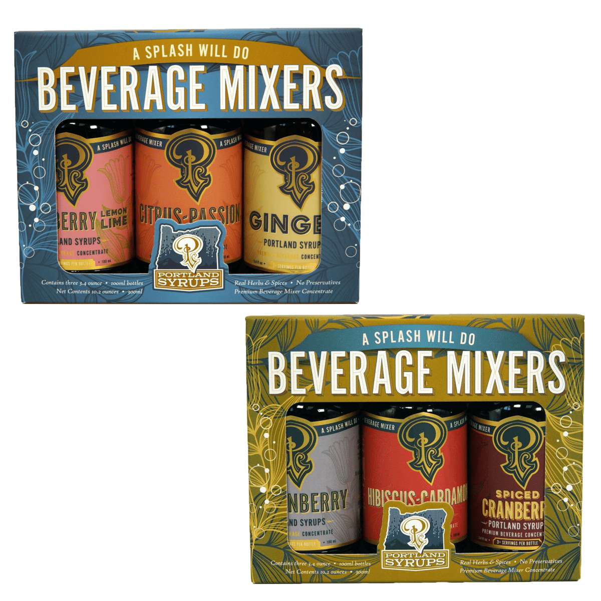 Portland Syrups 3.4oz Bottle Sampler Trio, Set of 2 - Blue & Gold Boxes - lily & onyx