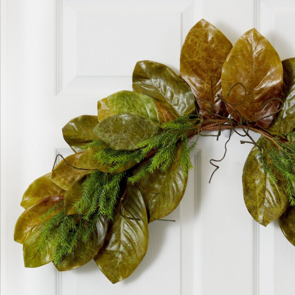 Nearly Natural 35” Fall Magnolia Leaf Artificial Swag Garland - lily & onyx