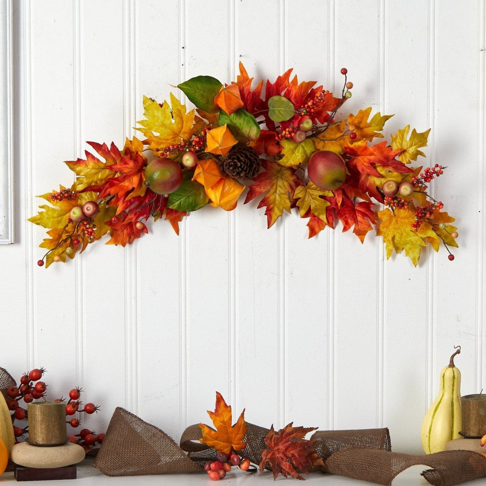 
                      
                        Nearly Natural 38” Autumn Maple Leaf Berry Artificial Swag Garland - lily & onyx
                      
                    