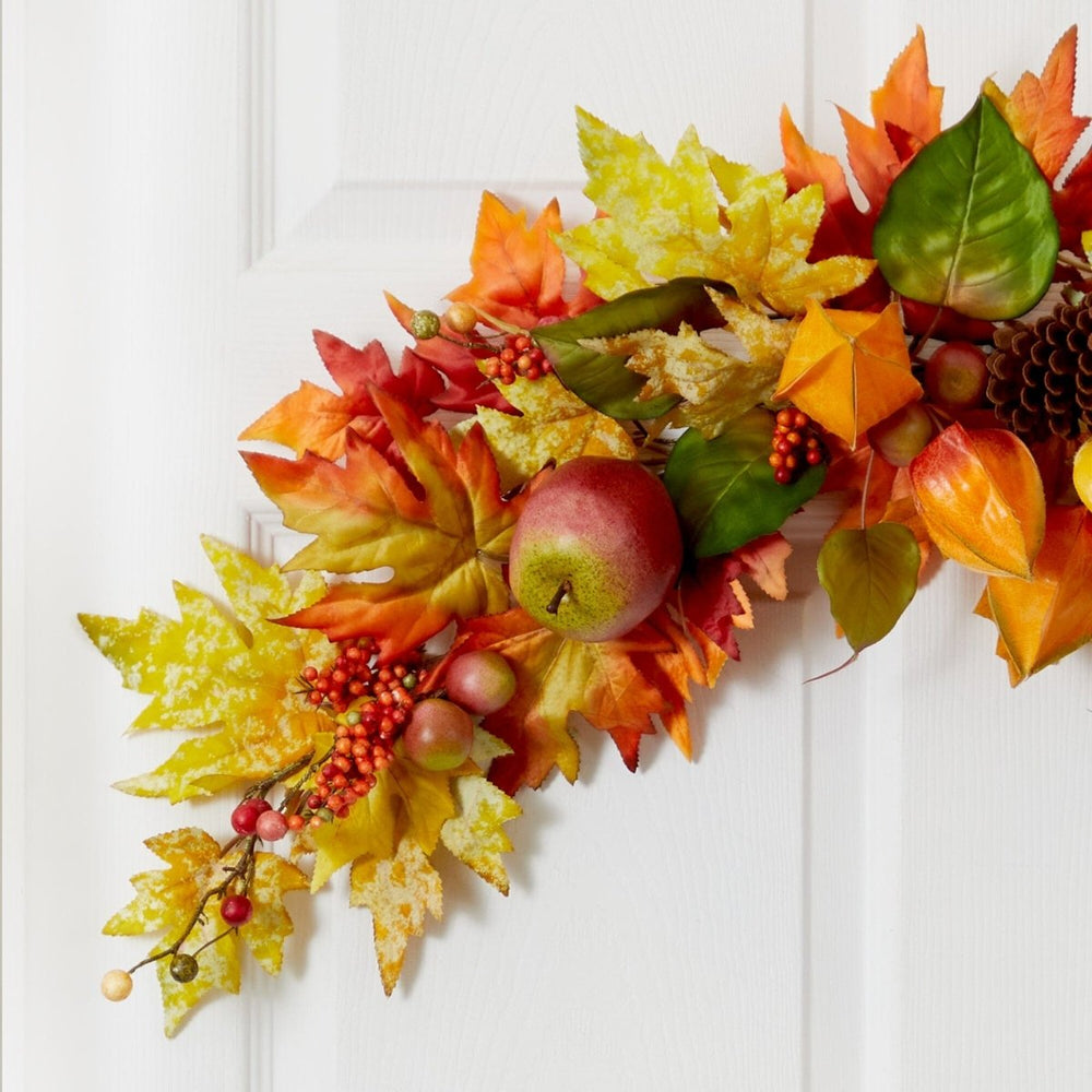 Nearly Natural 38” Autumn Maple Leaf Berry Artificial Swag Garland - lily & onyx