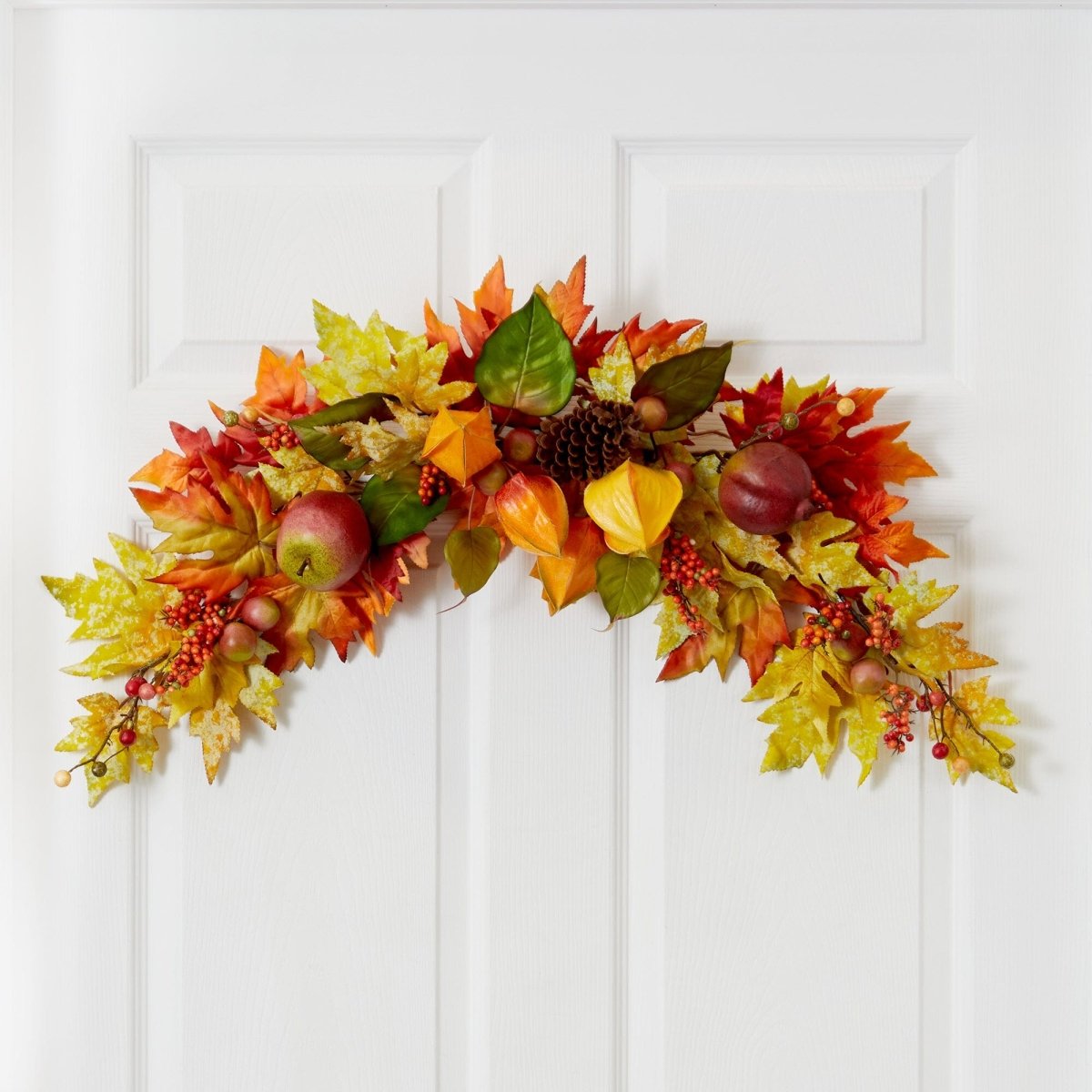 Nearly Natural 38” Autumn Maple Leaf Berry Artificial Swag Garland - lily & onyx