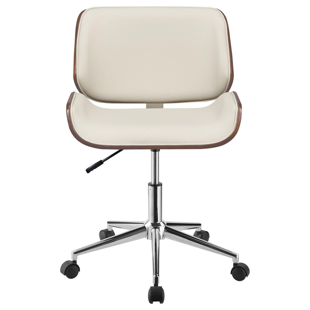 
                      
                        Ecru Faux Leather and Walnut Swivel Office Chair
                      
                    