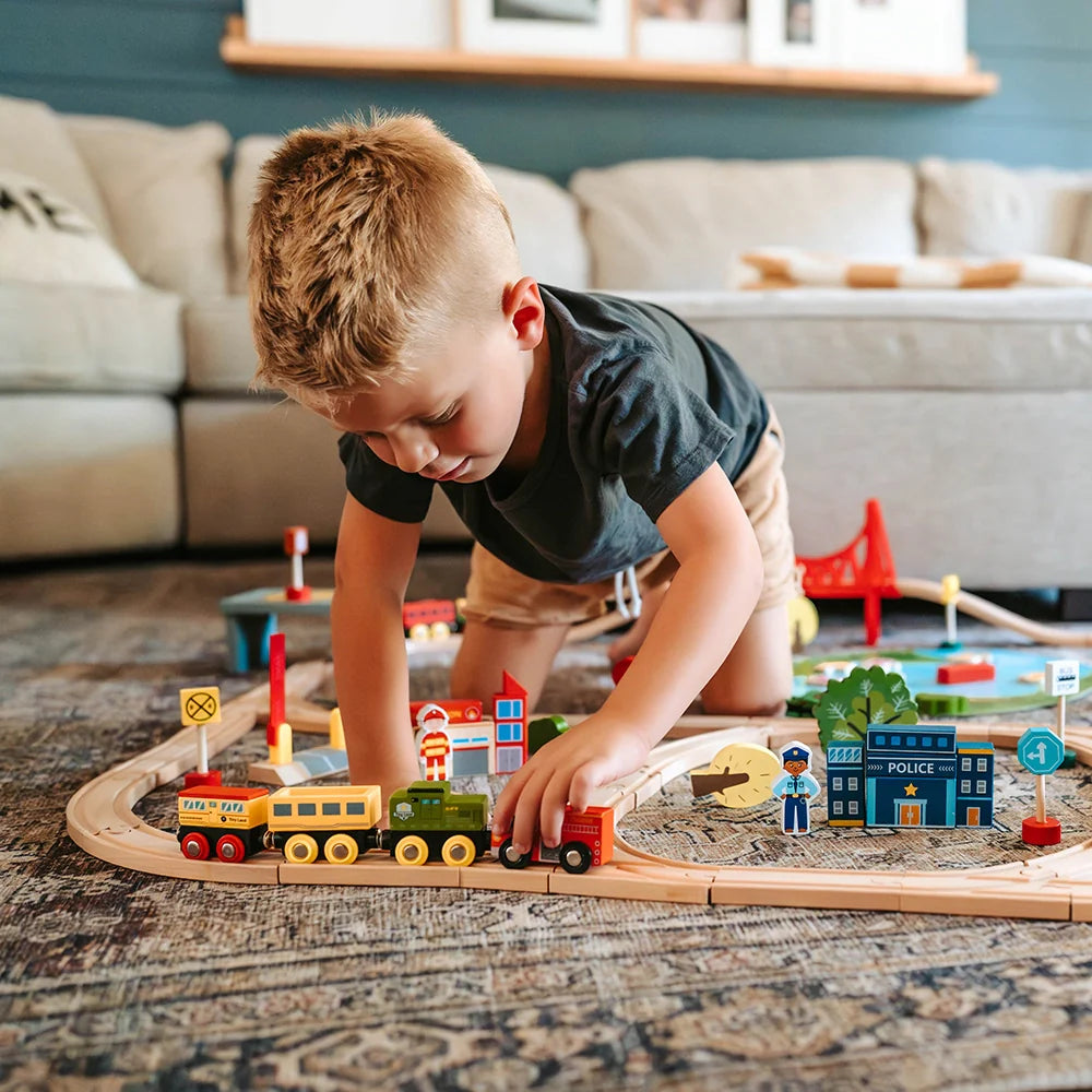 
                      
                        Tiny Land® Wooden Train Set, 110 Pcs
                      
                    