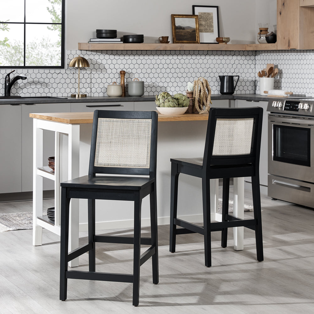 
                      
                        Catalina Solid Wood Bar Stool with Rattan Back Insert, Set of 2
                      
                    