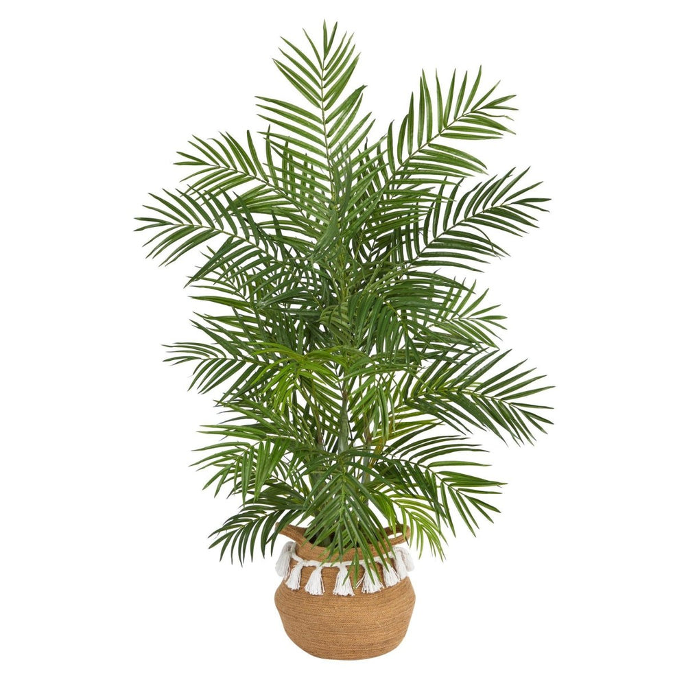 Nearly Natural 4' Areca Artificial Palm in Boho Chic Handmade Natural Cotton Woven Planter with Tassels - lily & onyx