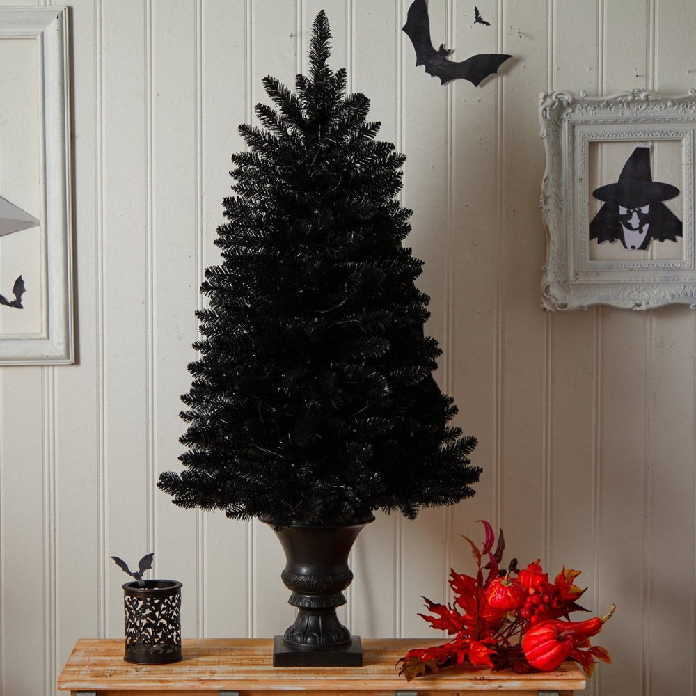 
                      
                        Nearly Natural 4’ Black Halloween Artificial Christmas Tree in Urn with 100 Orange LED Lights - lily & onyx
                      
                    