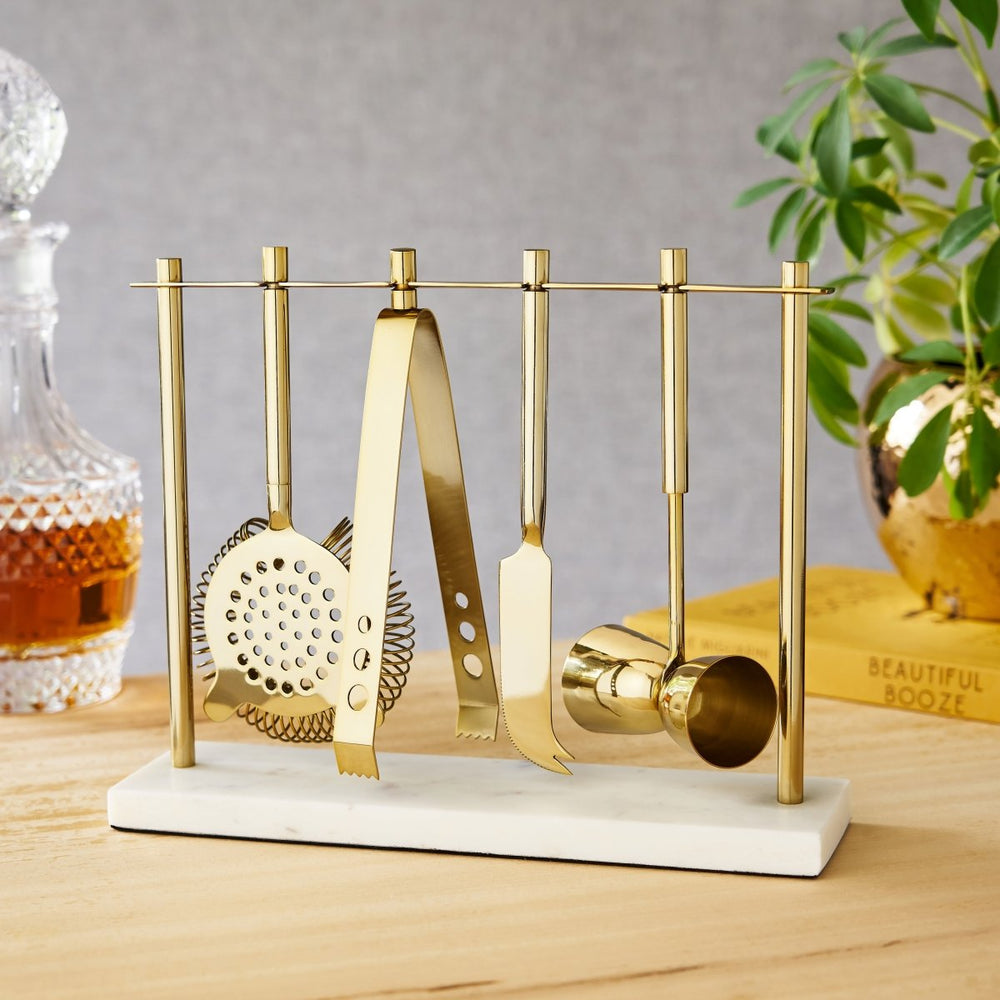 
                      
                        Twine Living 4 - Piece Bar Tool Set in Gold with Marble and Stainless Steel Stand - lily & onyx
                      
                    
