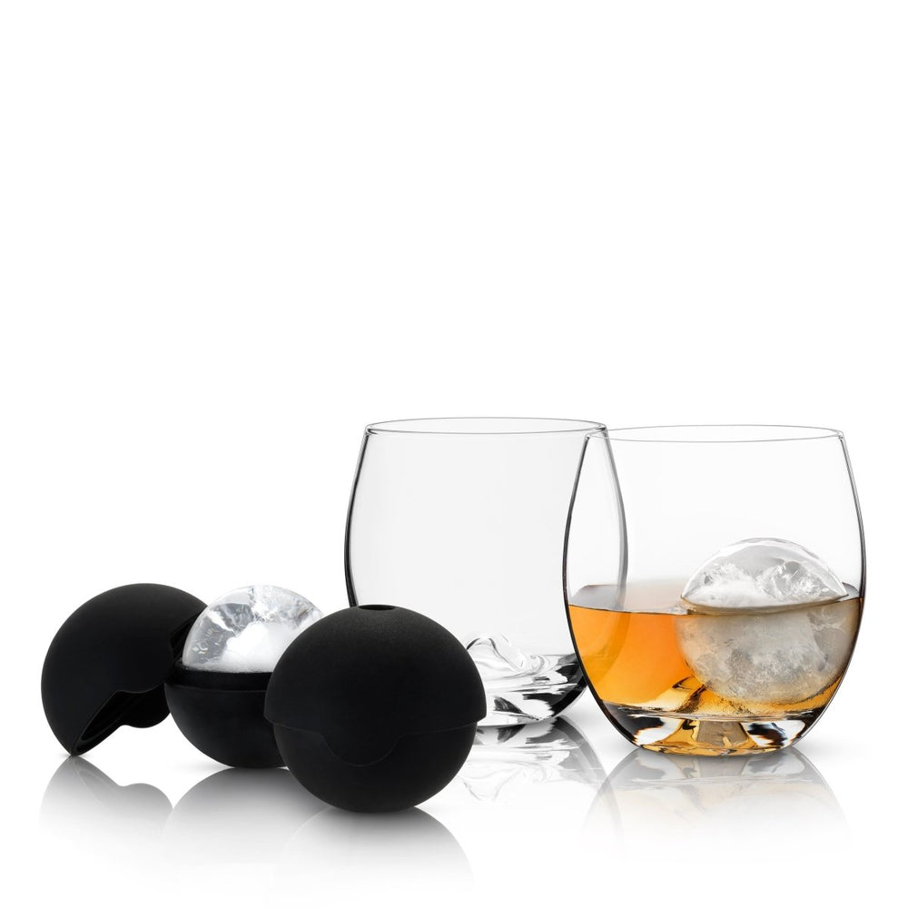 Viski 4 - Piece Ice Sphere Mold and Crystal Tumbler Set - lily & onyx