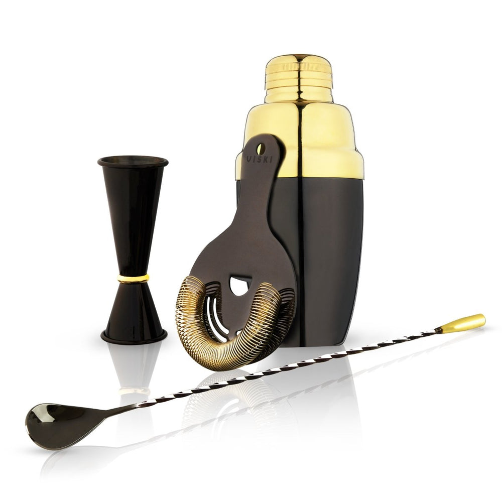 Viski 4 - Piece Stainless Steel Barware Set in Black & Gold - lily & onyx