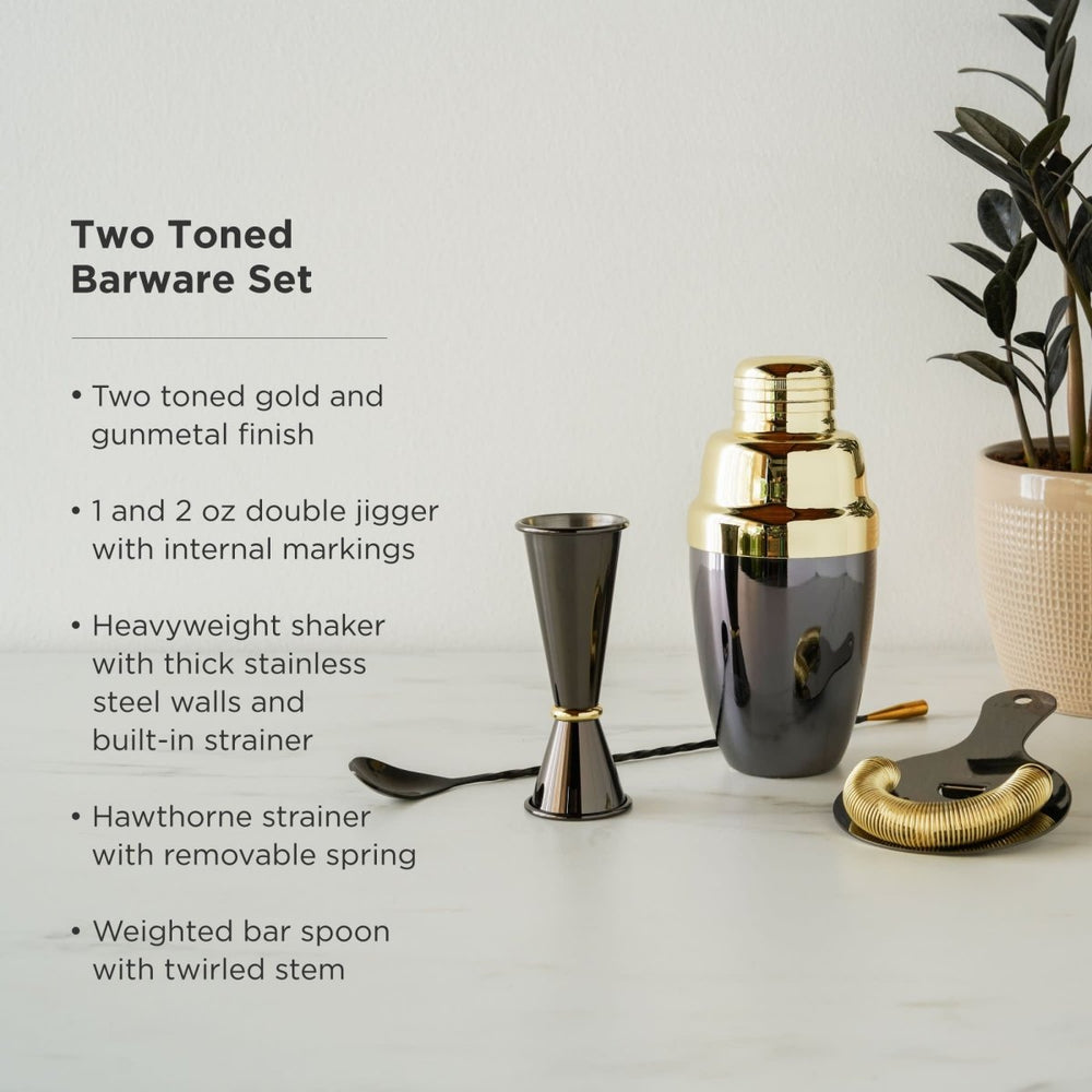 
                      
                        Viski 4 - Piece Stainless Steel Barware Set in Black & Gold - lily & onyx
                      
                    