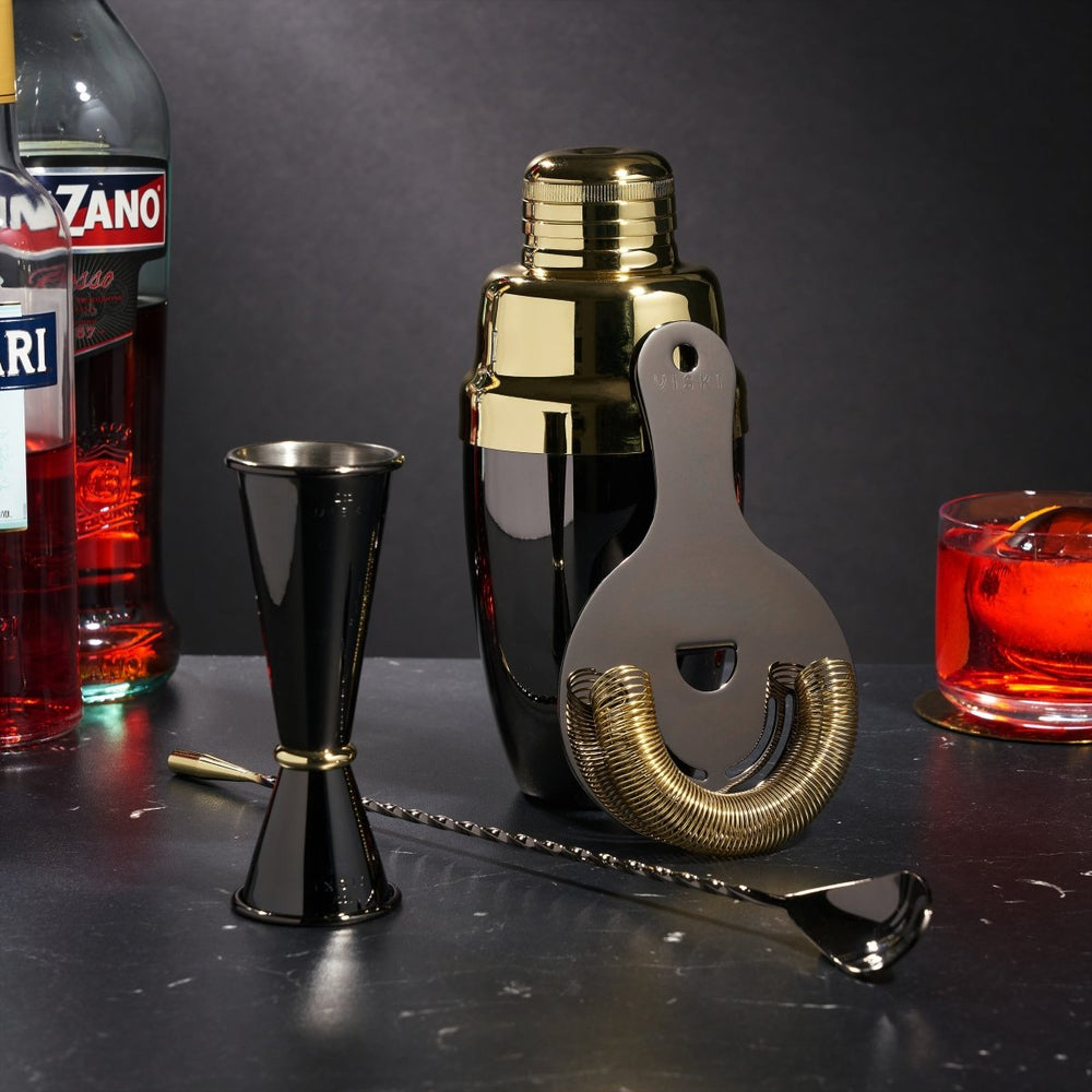 
                      
                        Viski 4 - Piece Stainless Steel Barware Set in Black & Gold - lily & onyx
                      
                    