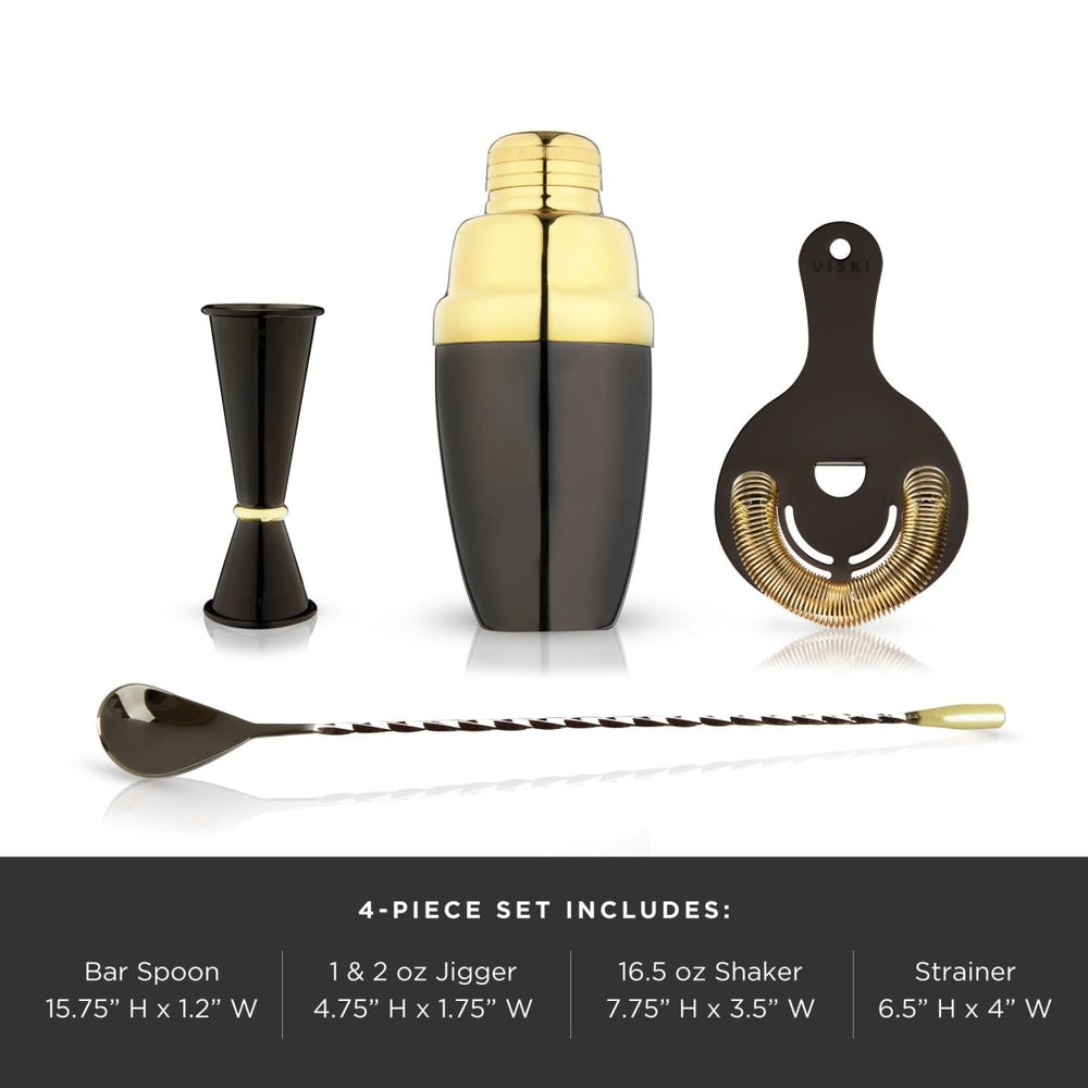 
                      
                        Viski 4 - Piece Stainless Steel Barware Set in Black & Gold - lily & onyx
                      
                    