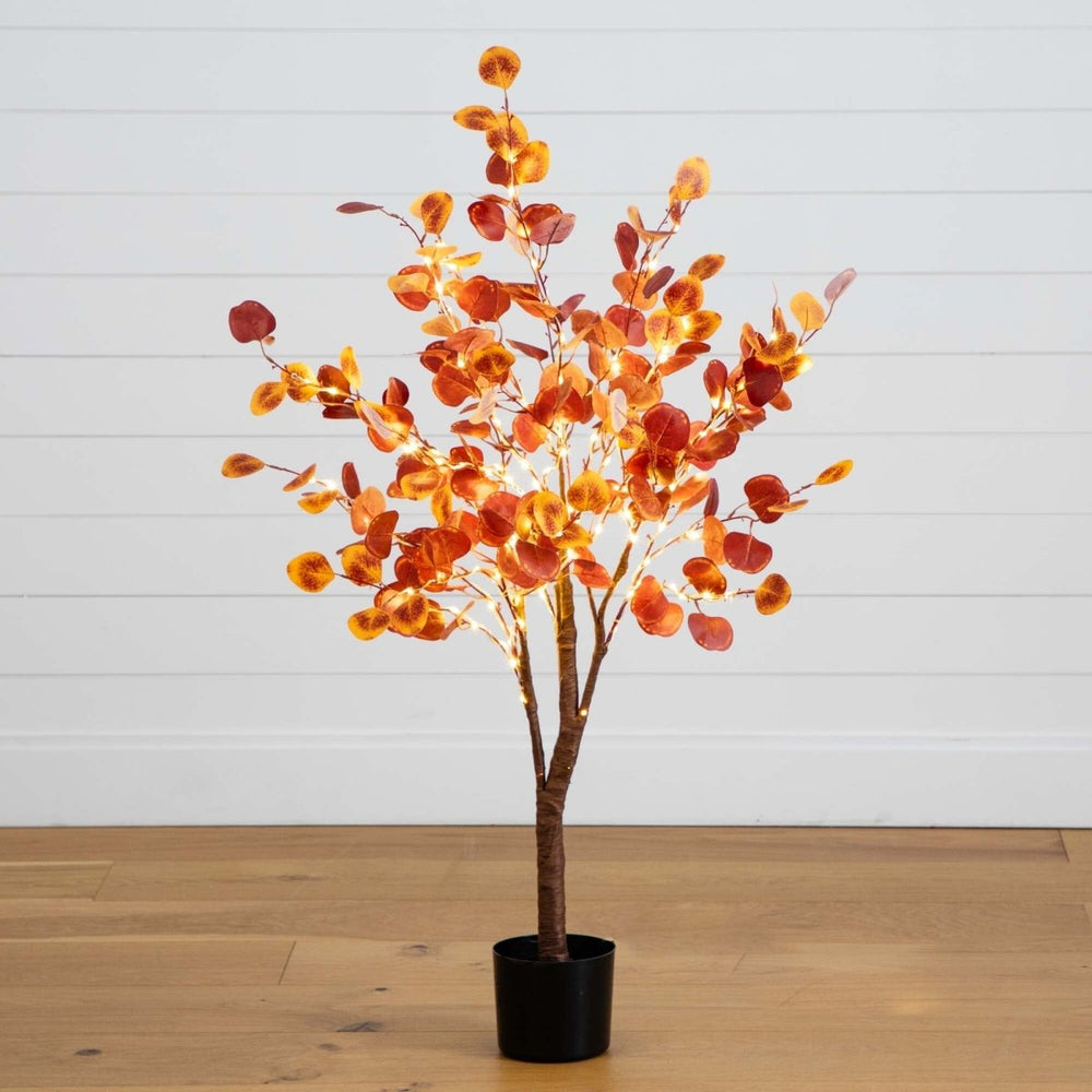 Nearly Natural 4’ Pre - Lit Autumn Eucalyptus Artificial Fall Tree with 160 Warm White LED Lights - lily & onyx