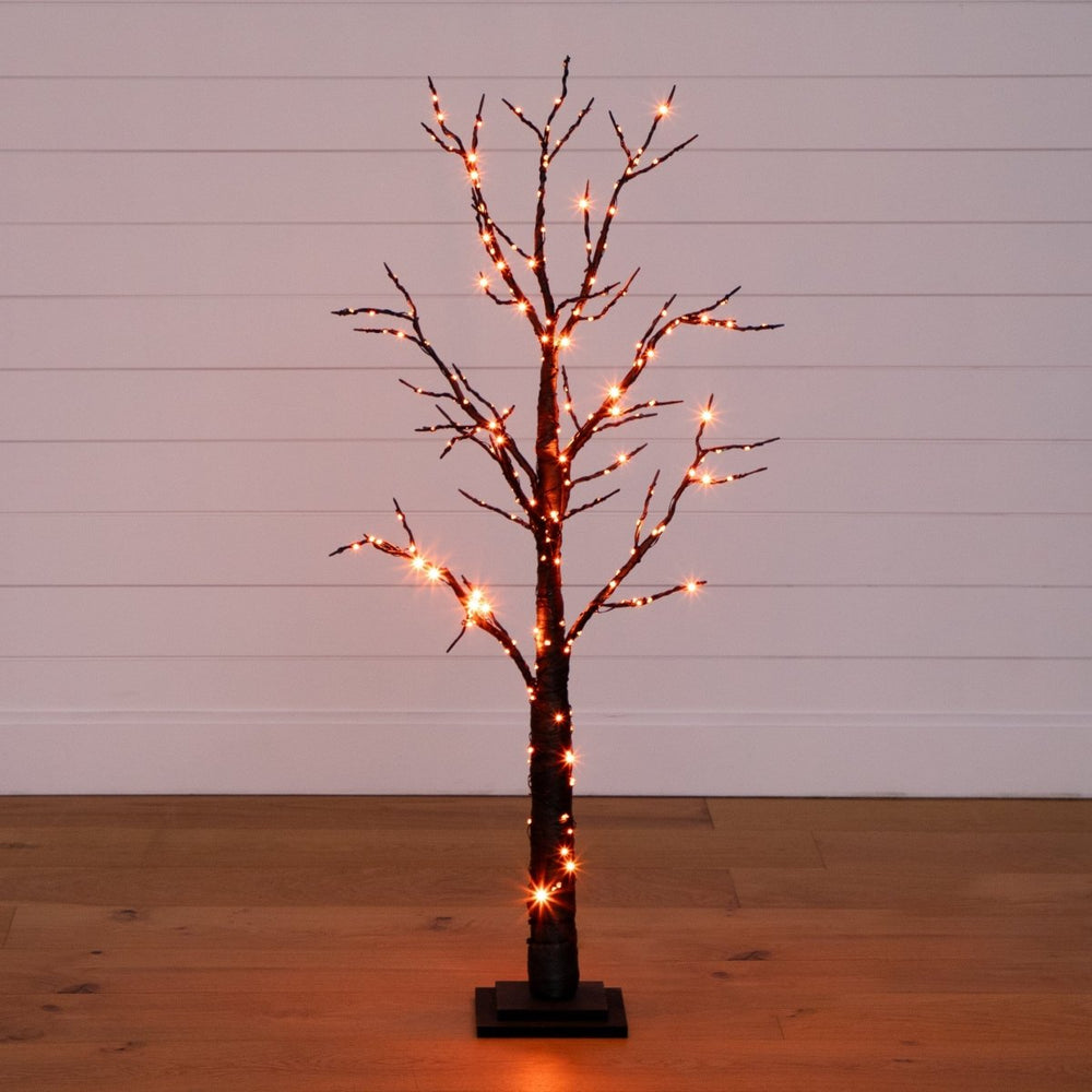 Nearly Natural 4’ Pre - Lit Halloween Black Twig Artificial Fall Tree with 240 Orange & Purple LED Lights - lily & onyx