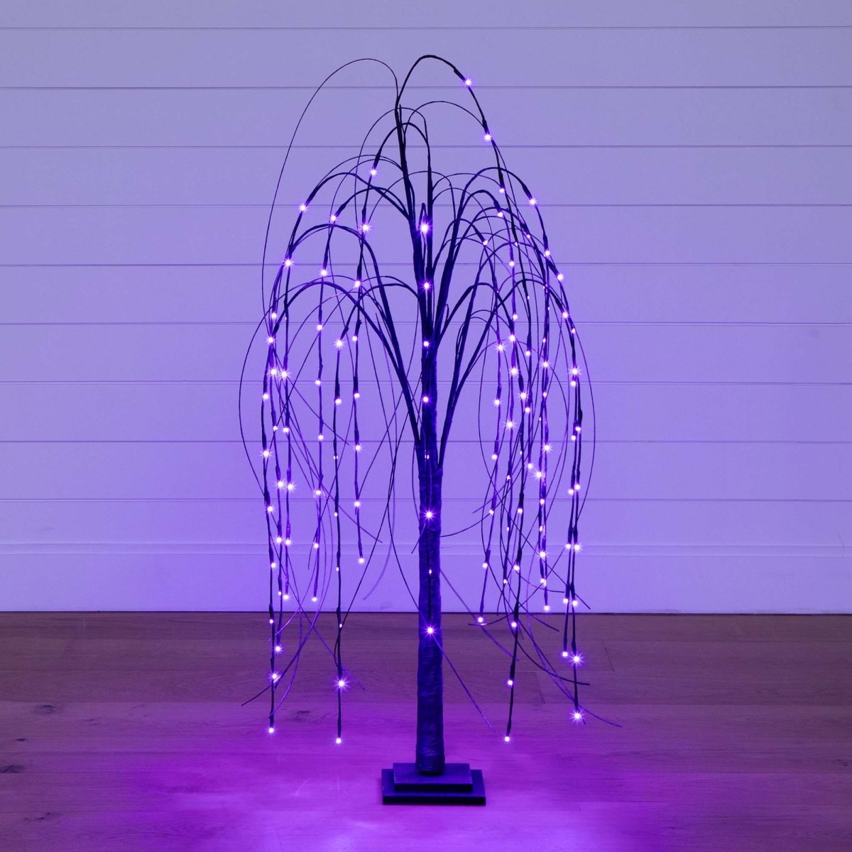 Nearly Natural 4’ Pre - Lit Halloween Black Willow Artificial Fall Tree with 120 Orange & Purple LED Lights - lily & onyx