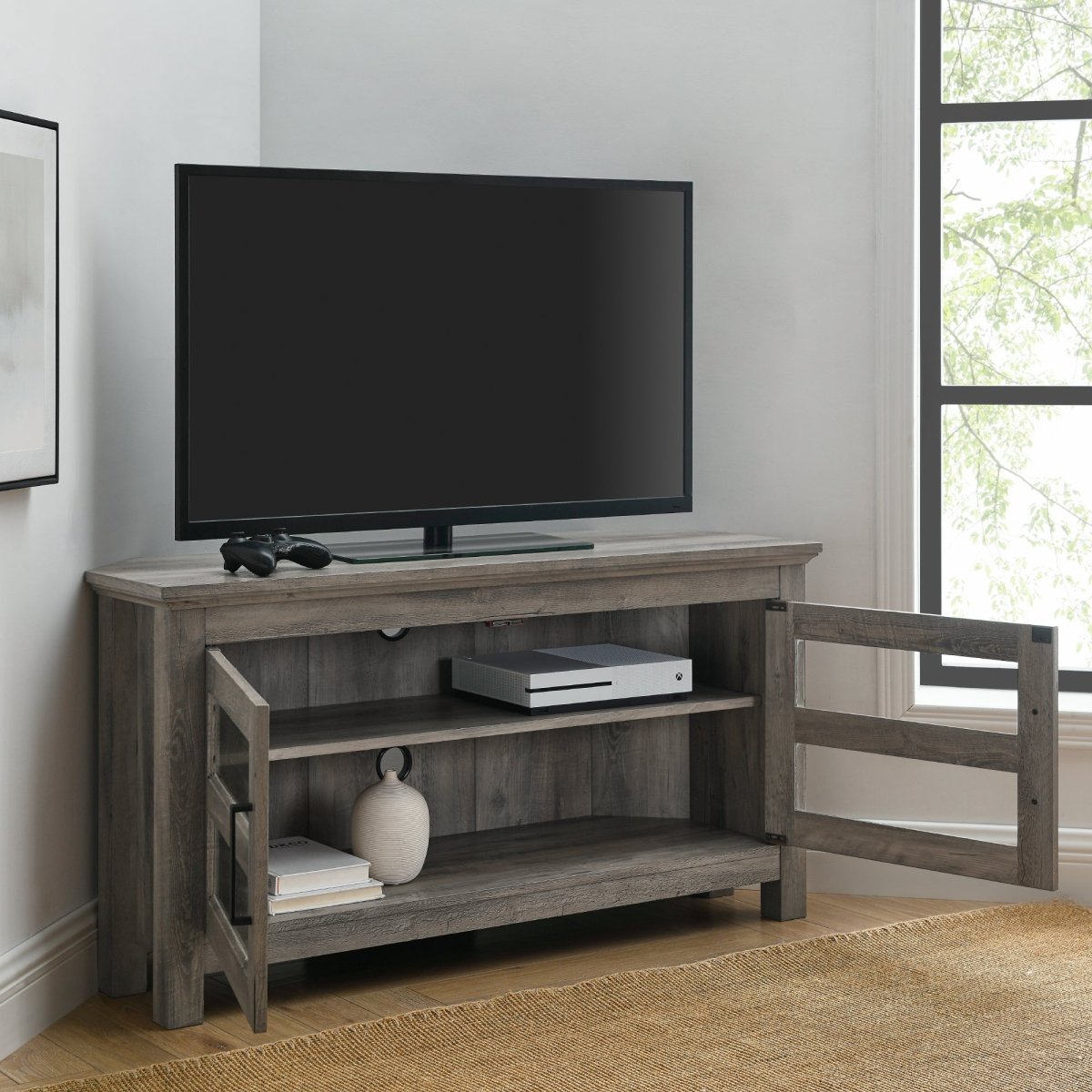 Walker Edison 44" Transitional Modern Farmhouse Wood Corner TV Stand - lily & onyx