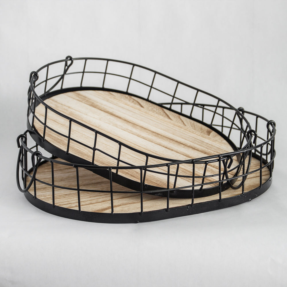 449 - Oval Metal & Wood Tray