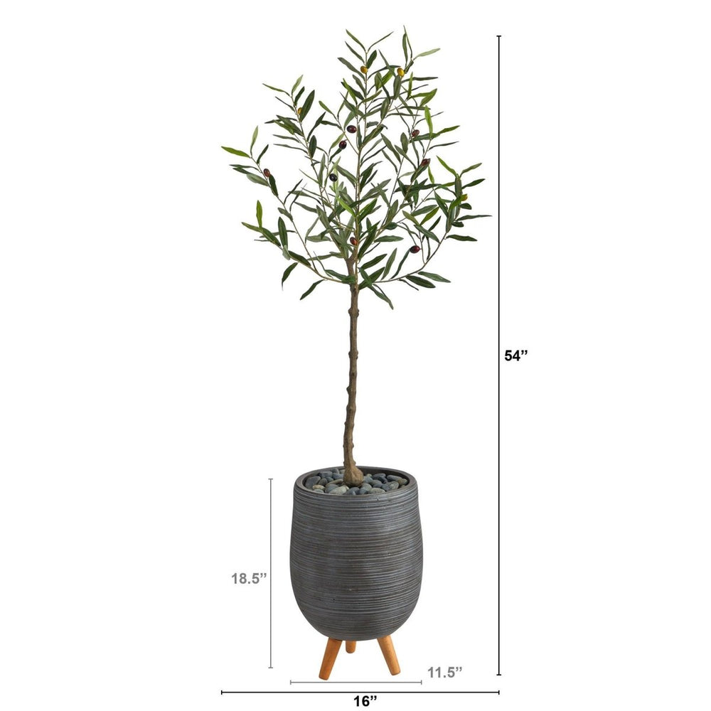 
                      
                        Nearly Natural 4.5’ Artificial Olive Tree in Gray Planter with Stand - lily & onyx
                      
                    