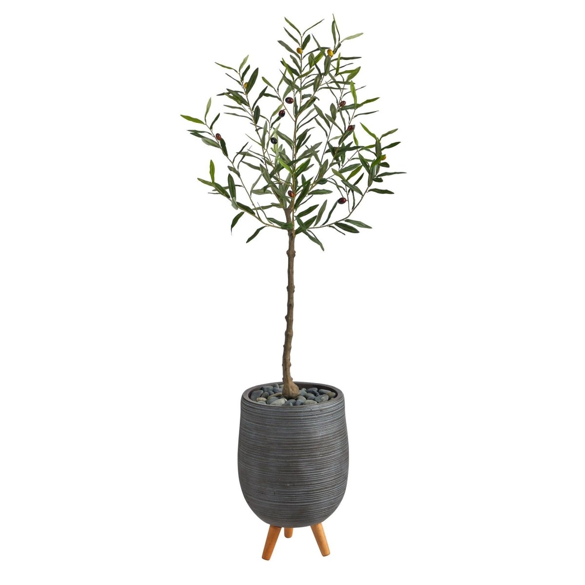 Nearly Natural 4.5’ Artificial Olive Tree in Gray Planter with Stand - lily & onyx