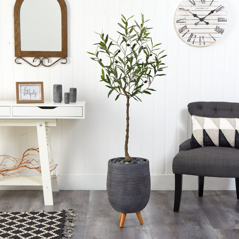 
                      
                        Nearly Natural 4.5’ Artificial Olive Tree in Gray Planter with Stand - lily & onyx
                      
                    