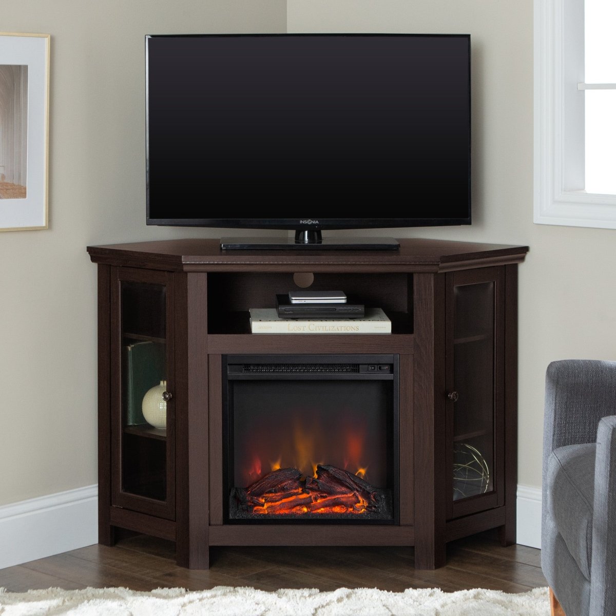 Walker Edison 48" Wood Corner Fireplace TV Stand - lily & onyx