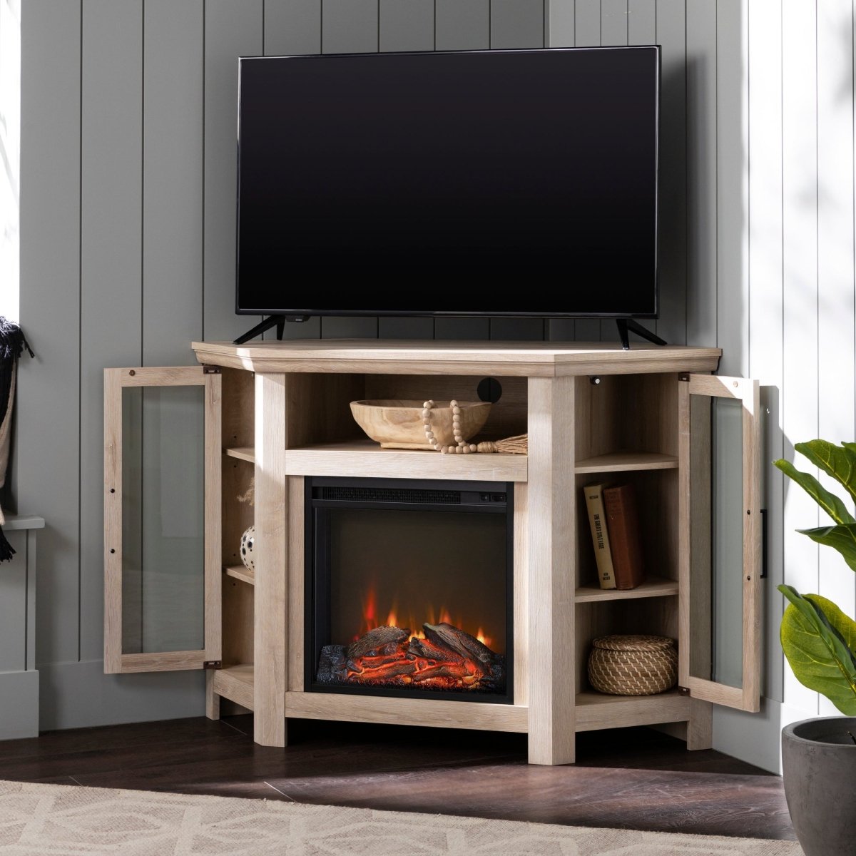 Walker Edison 48" Wood Corner Fireplace TV Stand - lily & onyx