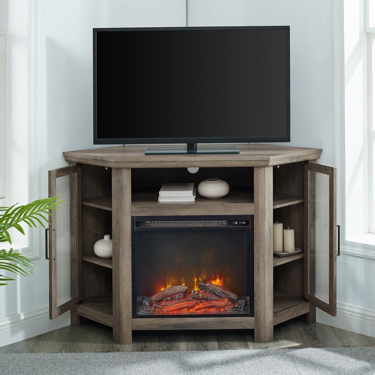 Walker Edison 48" Wood Corner Fireplace TV Stand - lily & onyx
