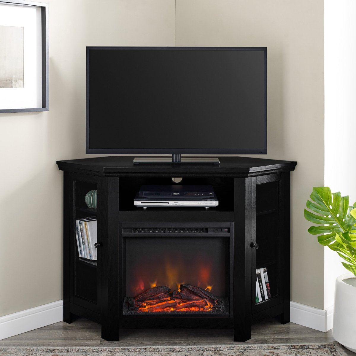 Walker Edison 48" Wood Corner Fireplace TV Stand - lily & onyx