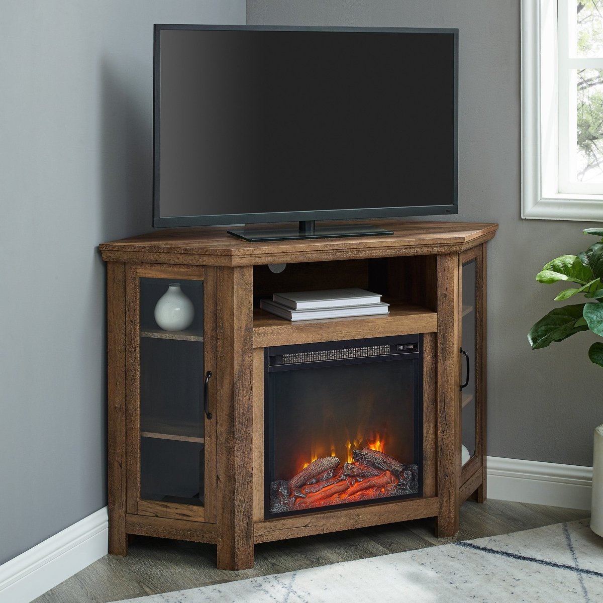 Walker Edison 48" Wood Corner Fireplace TV Stand - lily & onyx