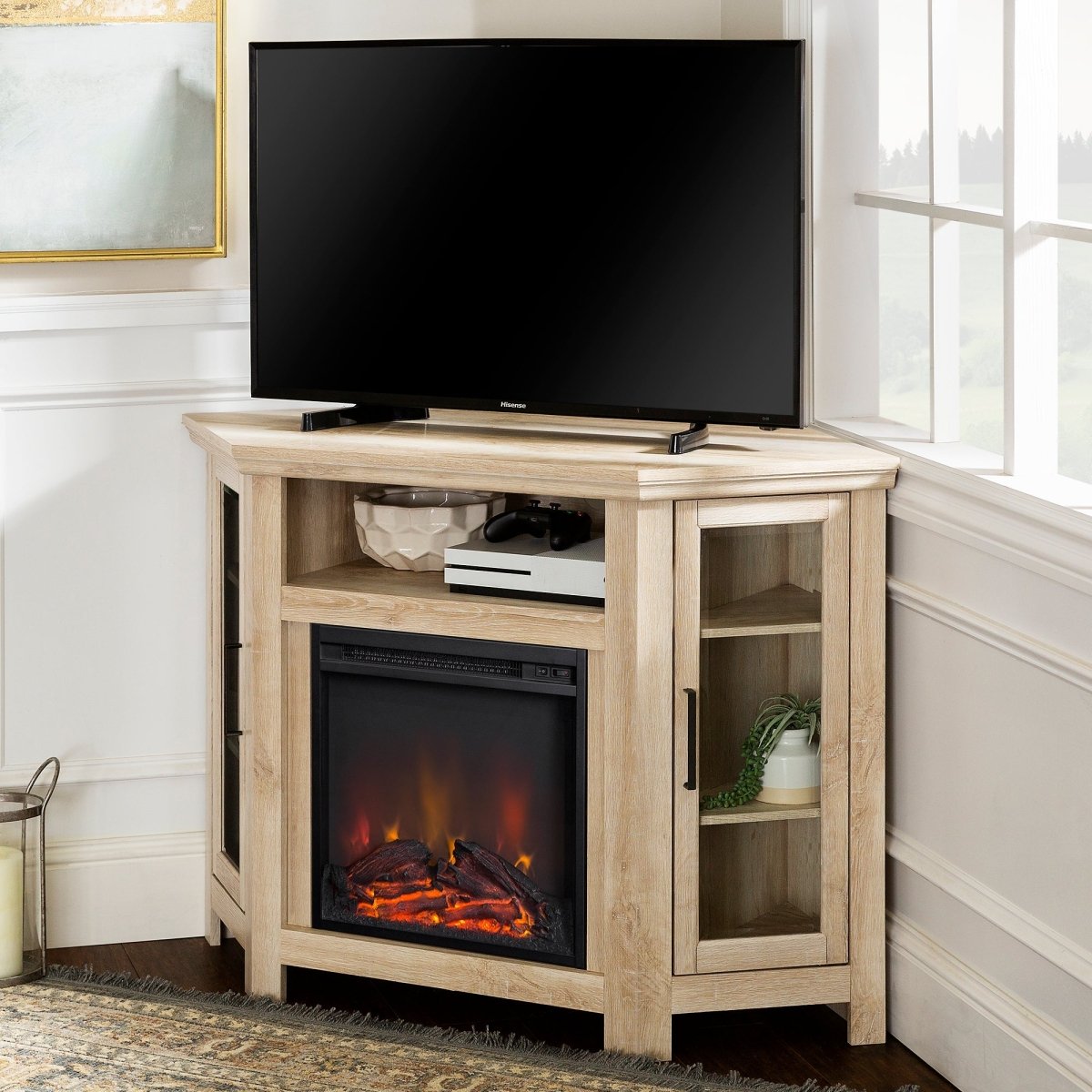 Walker Edison 48" Wood Corner Fireplace TV Stand - lily & onyx