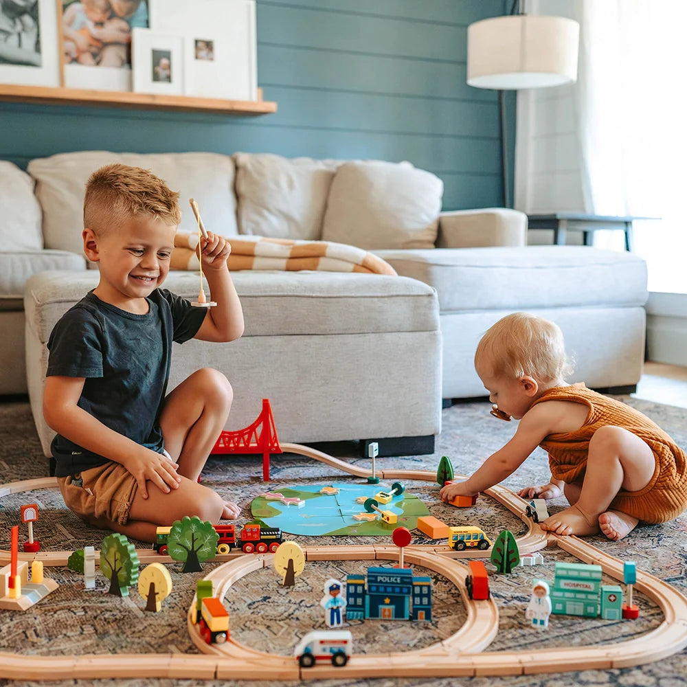 
                      
                        Tiny Land® Wooden Train Set, 110 Pcs
                      
                    