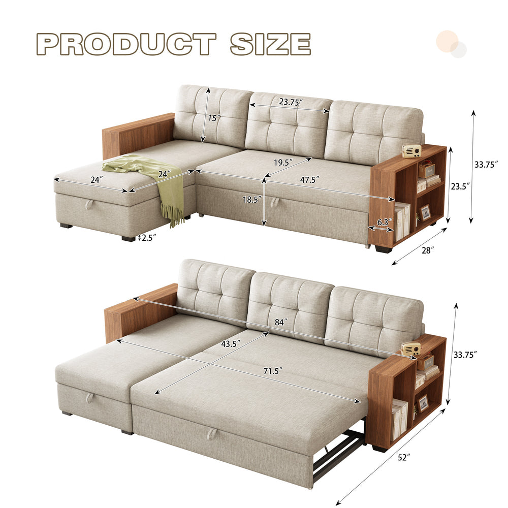 
                      
                        Linen Pull Out Sectional Sofa with Storage Chaise
                      
                    