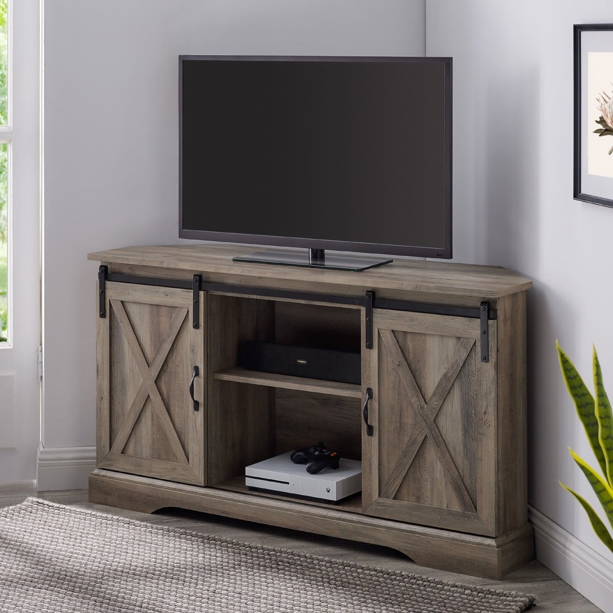 Walker Edison 52" Sliding Barn Door Corner TV Stand - lily & onyx