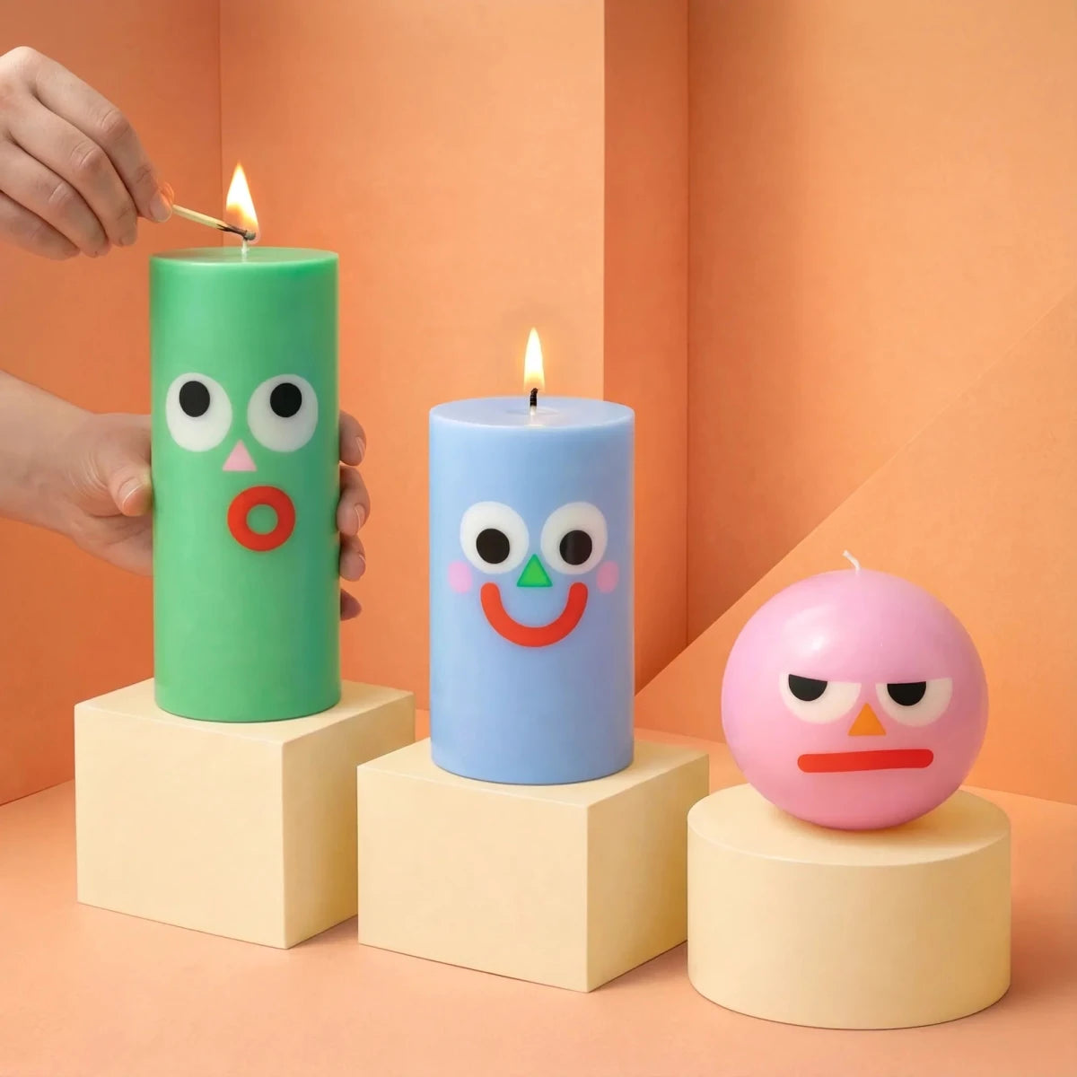 54Celsius Moodz Dippy Pillar Face Candle – Green