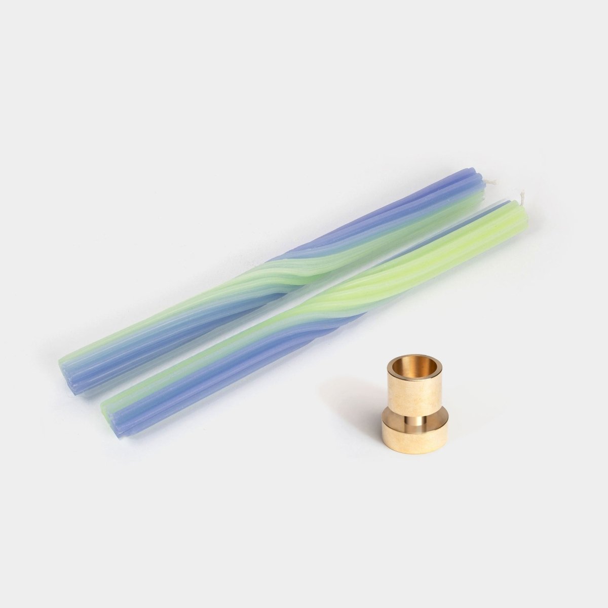 54Celsius Pivot Lavender & Green Taper Candles with Brass Holder Set