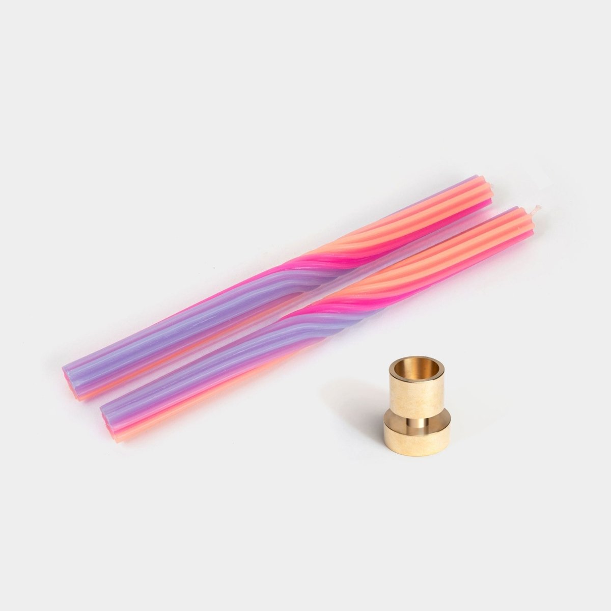 54Celsius Pivot Orange & Lavender Taper Candles with Brass Holder Set