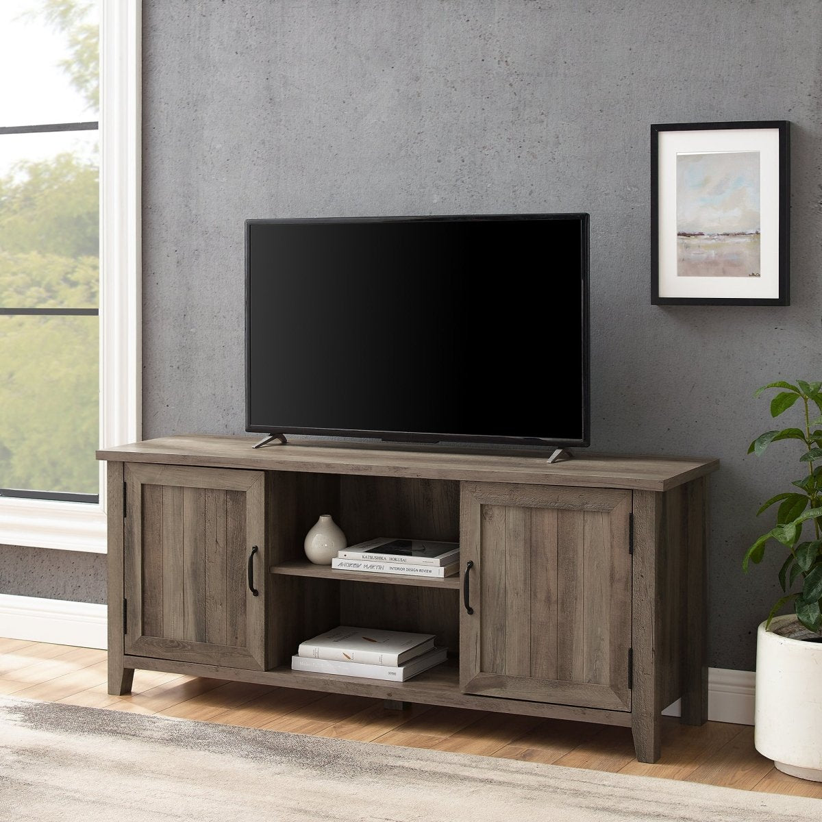 Walker Edison 58" Modern Farmhouse Grooved 2 Door TV Stand - lily & onyx