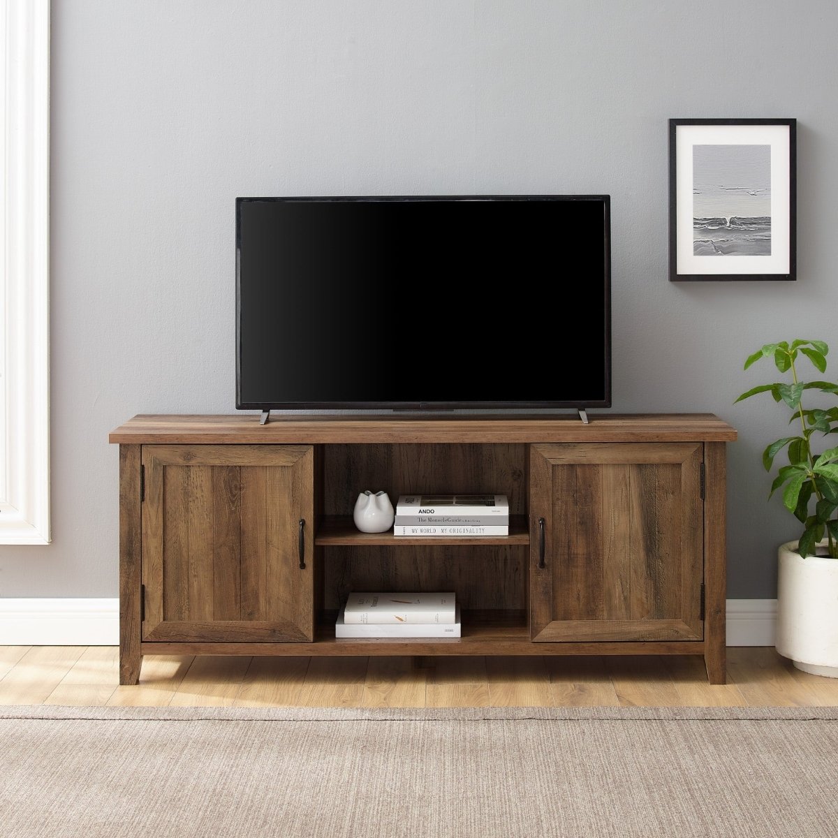 Walker Edison 58" Modern Farmhouse Grooved 2 Door TV Stand - lily & onyx