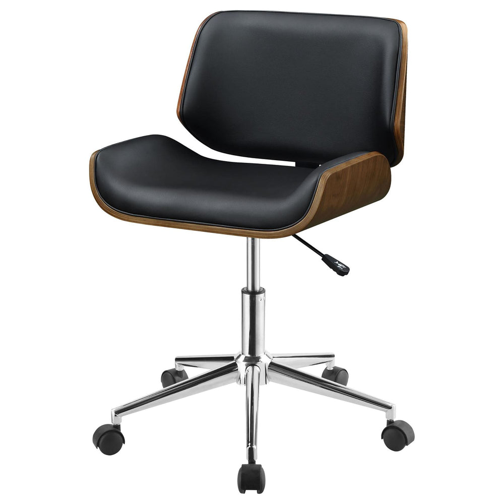 
                      
                        Black Faux Leather and Walnut Swivel Office Chair
                      
                    