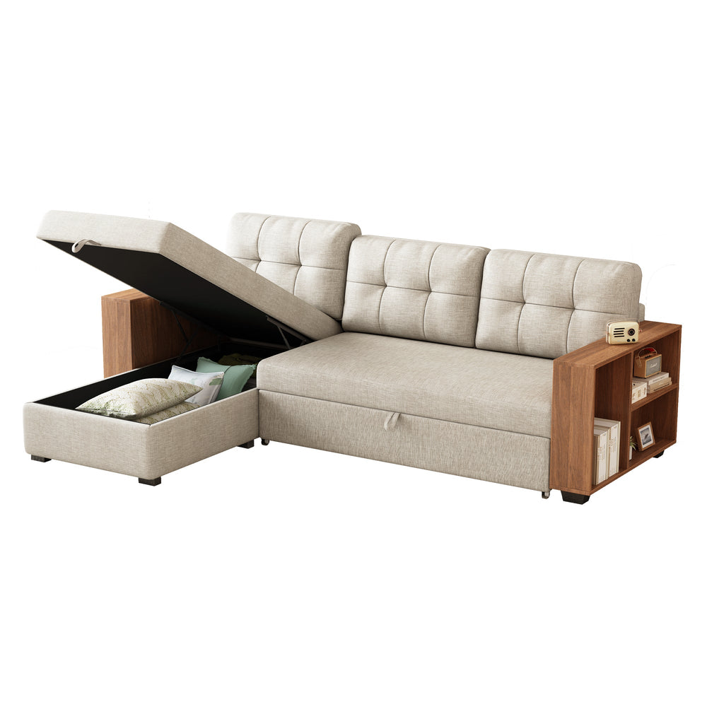 
                      
                        Linen Pull Out Sectional Sofa with Storage Chaise
                      
                    