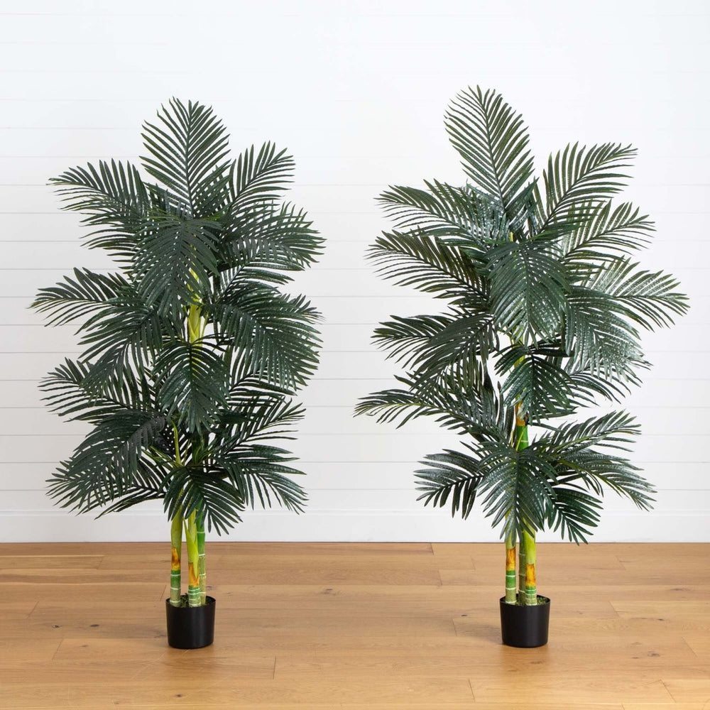Nearly Natural 6’ Artificial Triple Stalk Golden Cane Palm Tree, Set of 2 - lily & onyx